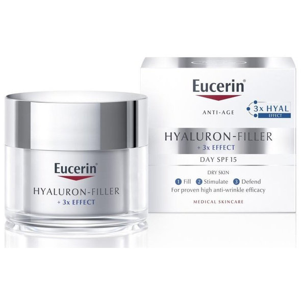 Eucerin Hyaluron-Filler + 3x EFFECT Denný krém SPF 15 pre suchú pleť 50ml