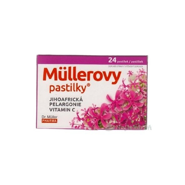 MÜLLEROVE pastilky Juhoafrická PELARGÓNIA, VIT. C 1x24 ks