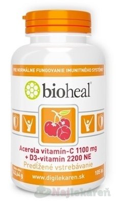 E-shop Bioheal tbl acerola, vitamín C 1100 mg + vitamín D3 2200 NE 1x105 ks