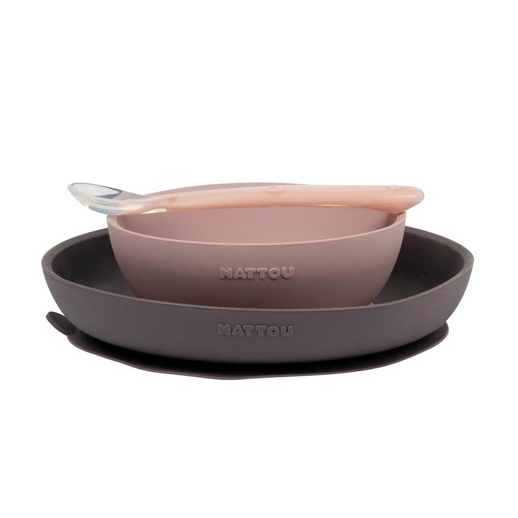 E-shop NATTOU Set jedálenský silikónový 3 ks fialovo-ružový bez BPA