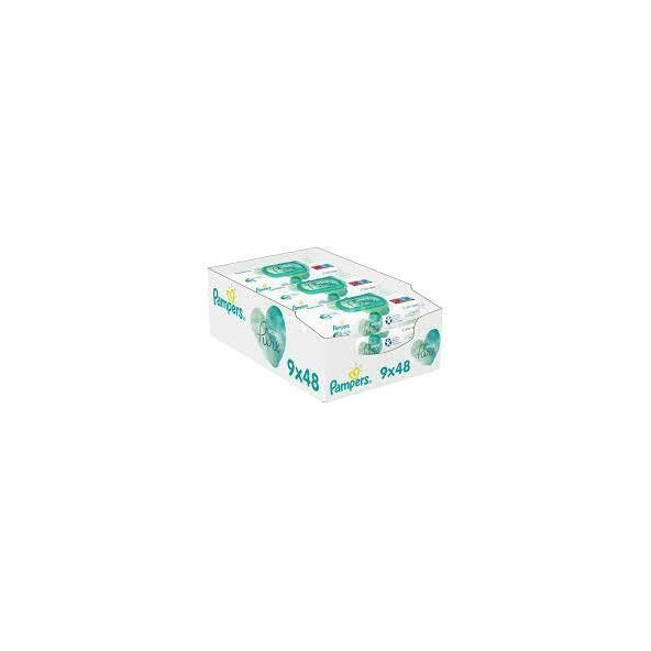 PAMPERS baby wipes PURE Aqua vlhčené obrúsky náplň 9x48 (432 ks)