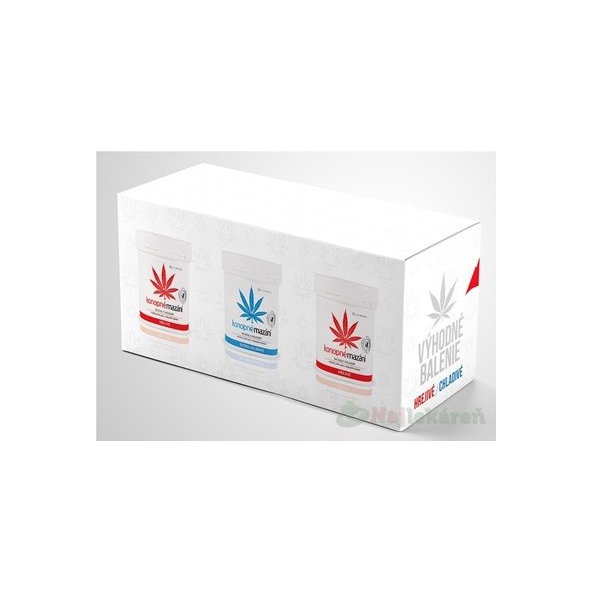 Konopné mazanie výhodné balenie, na kožu, (hrejivé 2x250 ml + chladivé 1x250 ml), 1x1 set