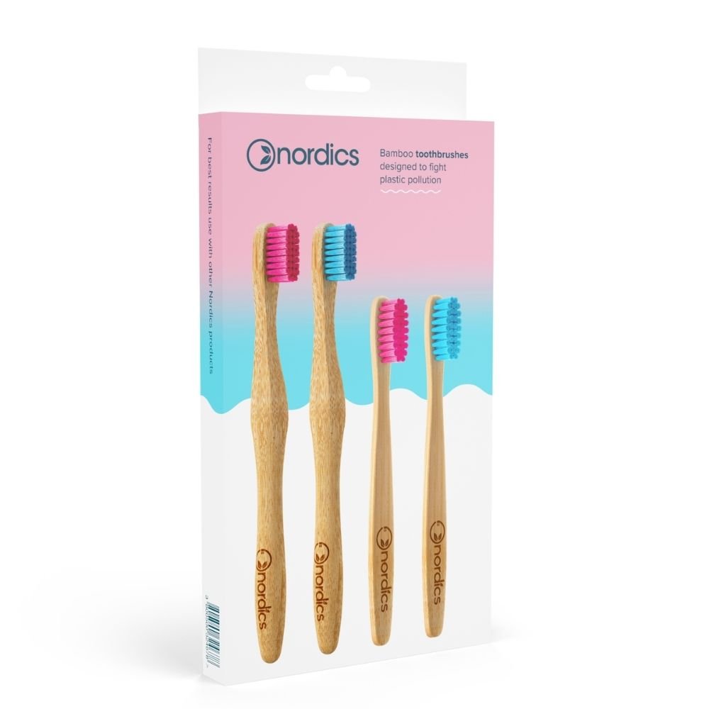 E-shop Sada bambusová zubná kefka 2x ružová&modrá + detská bambusová zubná kefka 2x ružová&modrá NORDICS