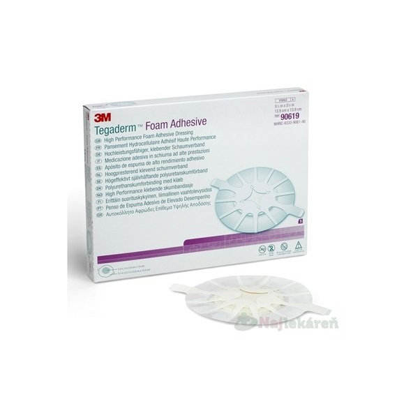 3M TEGADERM Foam Adhesive penové krytie na rany, adhezívne, lakeť/päta 13,9cmx13,9cm, 5ks