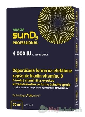 E-shop AKACIA sunD3 PROFESSIONAL 4000 IU, ústny sprej, pomarančová príchuť 1x50 ml