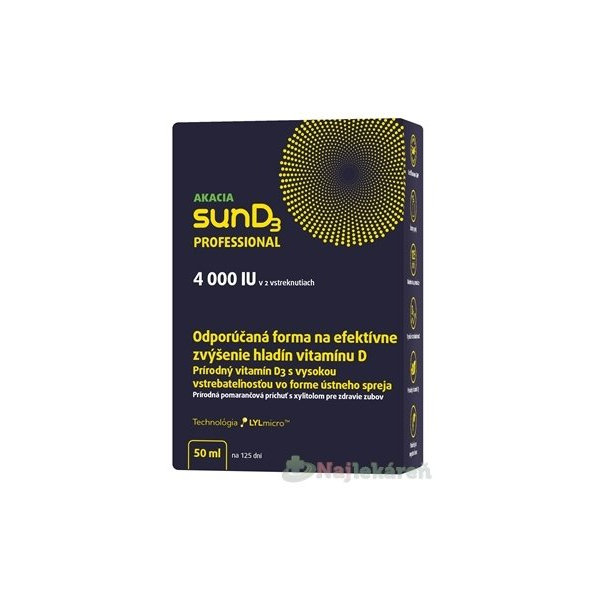 AKACIA sunD3 PROFESSIONAL 4000 IU, ústny sprej, pomarančová príchuť 1x50 ml