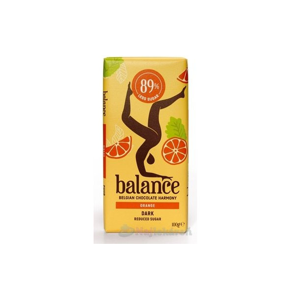 BALANCE HORKÁ ČOKOLÁDA S POMARANČOM,belgická, so sladidlom zo stévie 100g