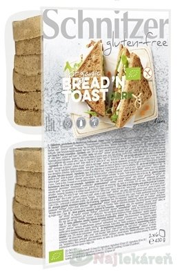 E-shop Schnitzer BREAD'N TOAST DARK BIO,chlieb kukuričný, bezgluténový, krájaný 2x6ks, 430g