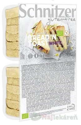 Schnitzer BREAD'N TOAST WHITE BIO,chlieb kukuričný, bezgluténový, krájaný 2x6ks, 400g