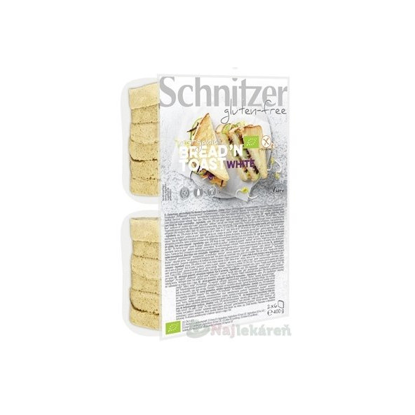 Schnitzer BREAD'N TOAST WHITE BIO,chlieb kukuričný, bezgluténový, krájaný 2x6ks, 400g