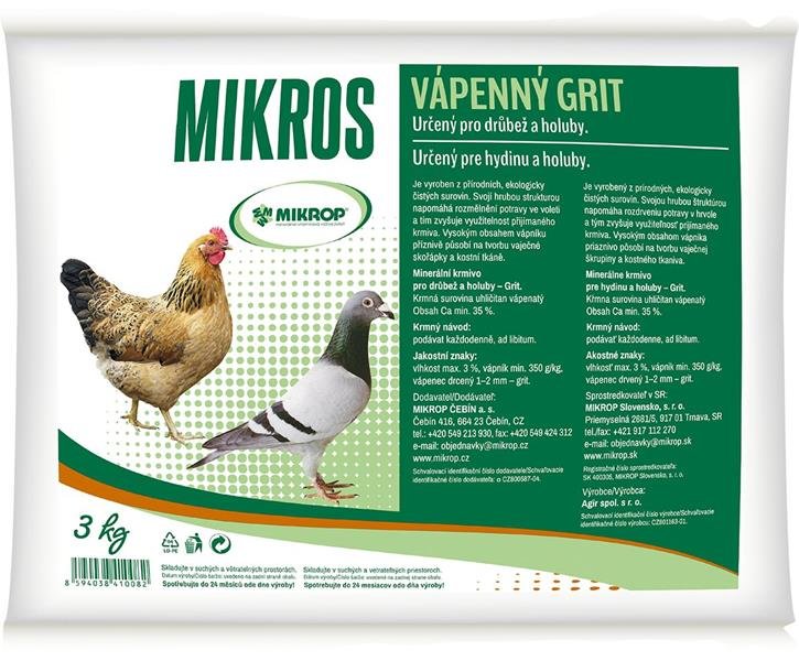 E-shop MIKROS Vápenný grit pre hydinu a vtáctvo 3kg