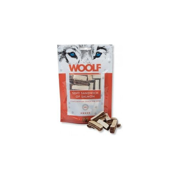 Maškrta Woolf mäkký sendvič z lososa pre psy 100g