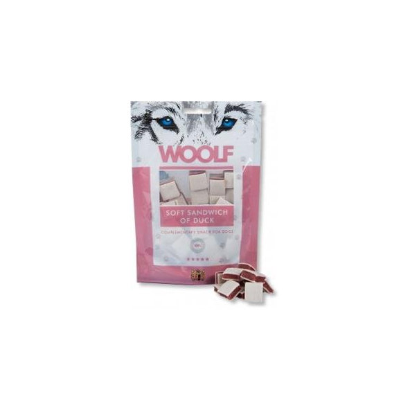 Maškrta Woolf mäkký sendvič z kačacieho mäsa pre psy 100g