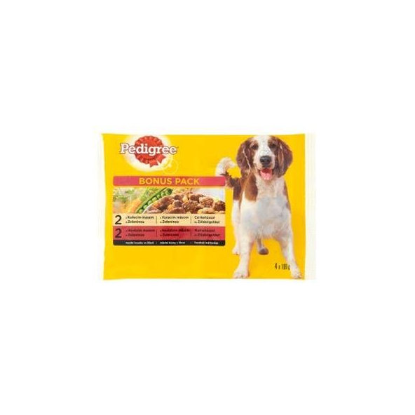 Mars PEDIGREE kapsička dog ADULT Multipack kura&zelenina a hovädzie&zelenina v šťave 4 x 100 g