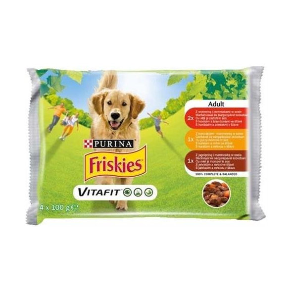 Friskies dog Adult Multipack hovädzie&kura&jahňa kapsička 4x100g