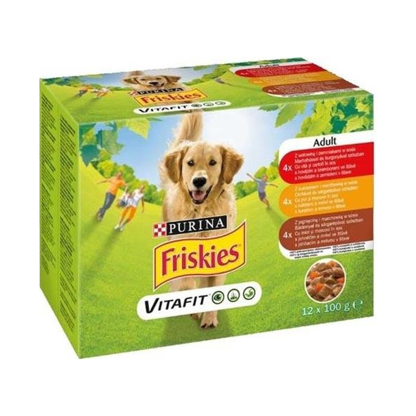 Friskies dog Adult Multipack hovädzie&kura&jahňa kapsička 12x100g