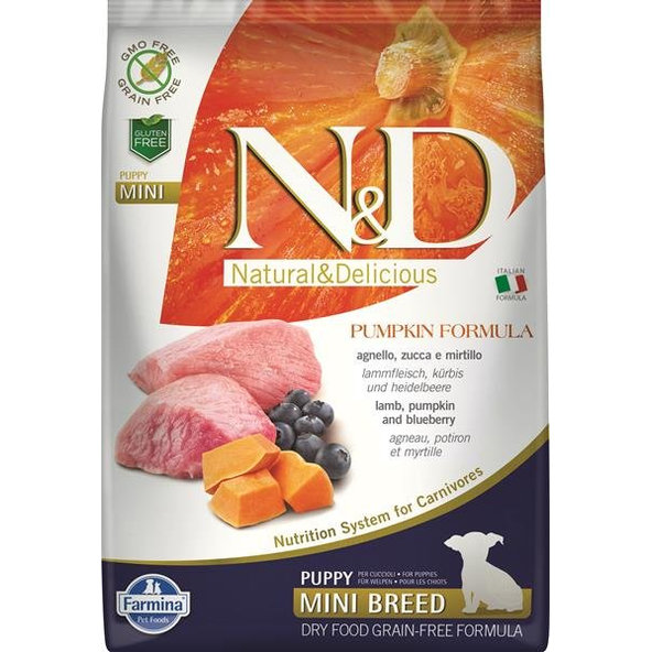 Farmina N&D dog PUMPKIN (GF) puppy mini, lamb & blueberry granule pre psy 7kg