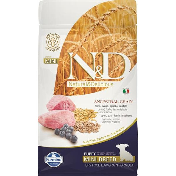 Farmina N&D dog AG puppy mini, lamb, spelt, oats & blueberry 0,8kg