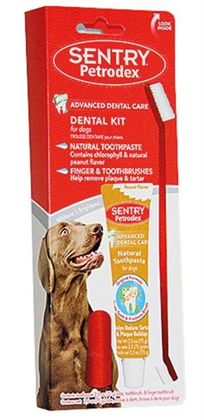 E-shop Súprava dentálna prírodná Petrodex pre psy 70 g (Zubná pasta, kefka, prstová kefka)