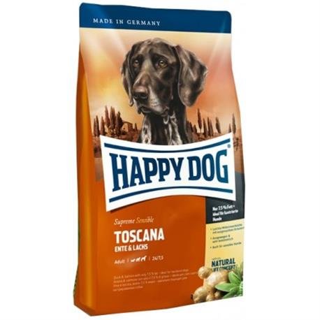 E-shop Happy Dog SUPER PREMIUM - Supreme SENSIBLE - Toscana losos a kačica granule pre psy 4kg