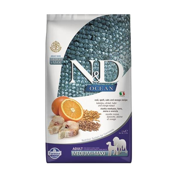 Farmina N&D dog OCEAN (AG) adult medium & maxi, codfish, spelt, oats & orange 2,5kg