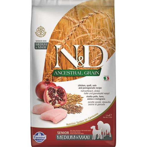 Farmina N&D dog AG senior medium & maxi, chicken, spelt, oats & pomegranate 2,5kg