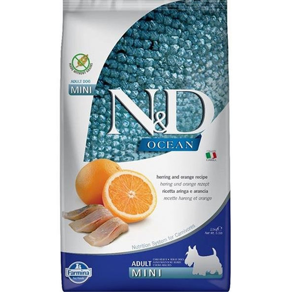 Farmina N&D dog OCEAN (GF) adult mini, herring & orange 2,5kg