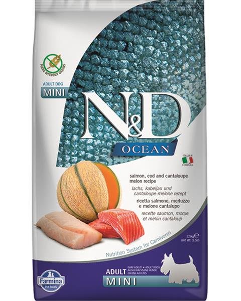 E-shop Farmina N&D dog OCEAN (GF) adult mini, salmon, cod & cantaloupe melon 2,5kg