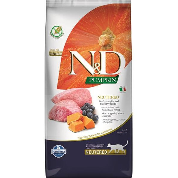 Farmina N&D cat PUMPKIN (GF) adult, neutered, lamb & blueberry granule pre mačky 5kg
