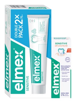 Elmex Sensitive zubná pasta 2 x 75 ml + ústna voda 100 ml darčeková sada
