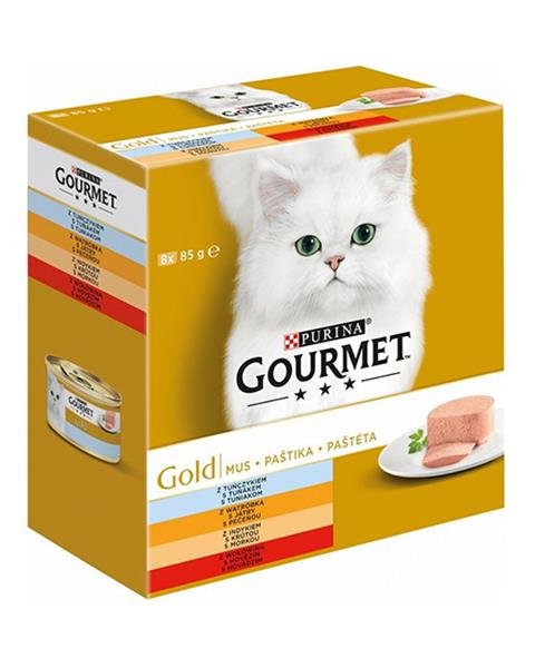 E-shop GOURMET GOLD Multipack tuniak, pečeň, morka, hovädzie paštéta konzervy pre mačky 8x85g