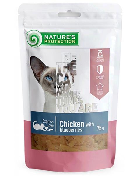 E-shop Maškrta Natures Protection Snack pre mačky kura a čučoriedky 12x75g