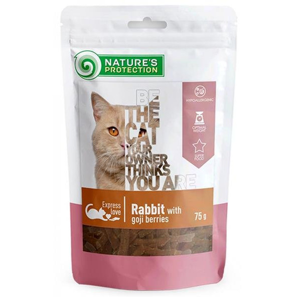 Maškrta Natures Protection Snack pre mačky s králikom a goji 75 g