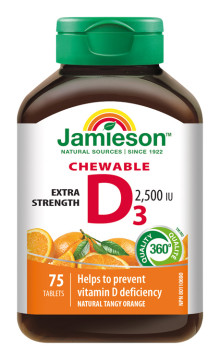 Jamieson Vitamín D3 2500 IU pomaranč 75 cmúľacích tabliet