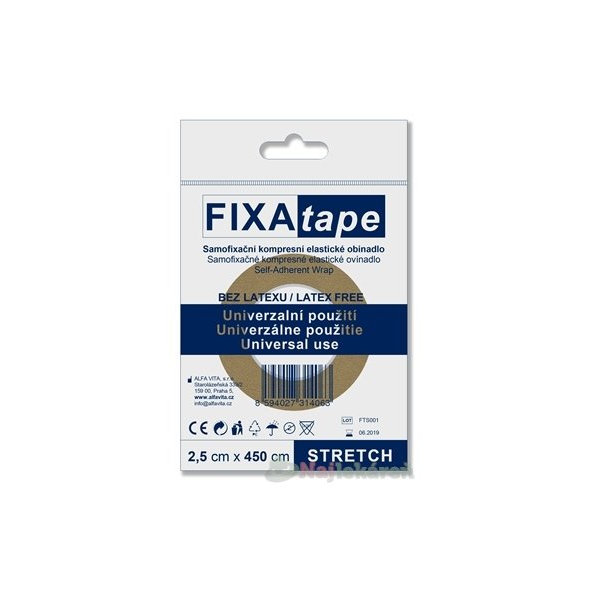 FIXAtape samofixačné elastické ovínadlo STRETCH kompresné, bez latexu 2,5cmx450cm 1ks