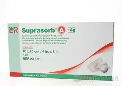 E-shop SUPRASORB A+AG KRYTIE NA RANY kalciumalginátové kompresy antimikrobiálne (10x20cm) 5ks