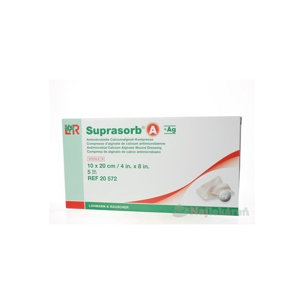 SUPRASORB A+AG KRYTIE NA RANY kalciumalginátové kompresy antimikrobiálne (10x20cm) 5ks