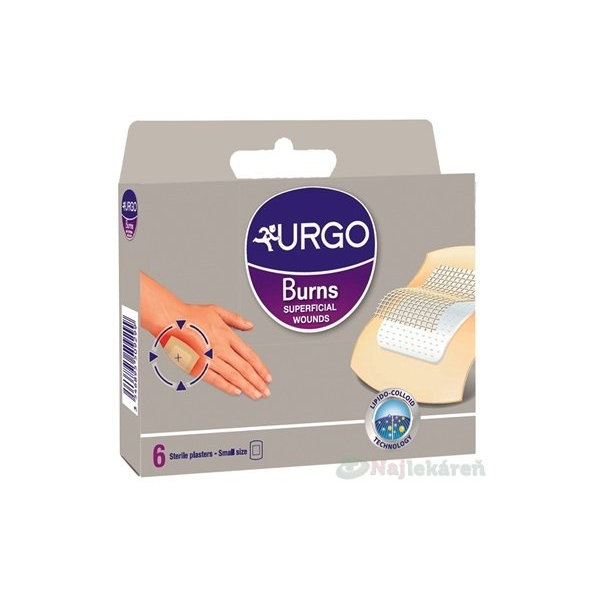 URGO Burns Na popáleniny lipidokoloidná náplasť, sterilná, 5x7cm, 6ks