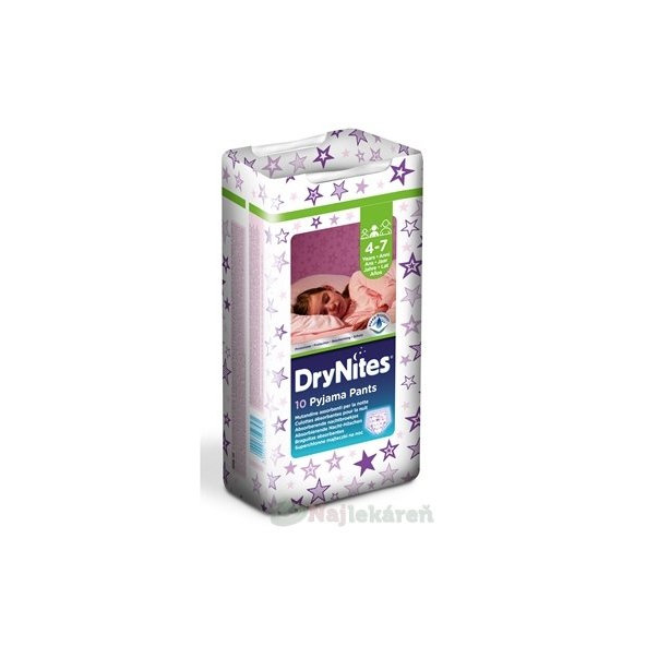 HUGGIES DRY NITES MEDIUM plienkové nohavičky PRE DIEVČATÁ  (4-7 rokov), 10ks