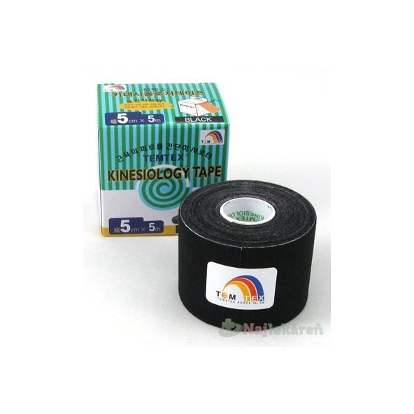 TEMTEX KINESOLOGY TAPE tejpovacia páska, 5cmx5m, čierna 1ks