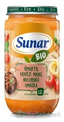 E-shop Sunar BIO príkrm ŠPAGETY, Hovädzie MÄSO, BOLONSKE (od ukonč. 12. mesiaca) 235 g