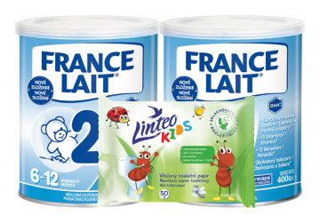 France Lait 2 mliečna výživa 6-12 m + Linteo Kids vlhčené obrúsky
