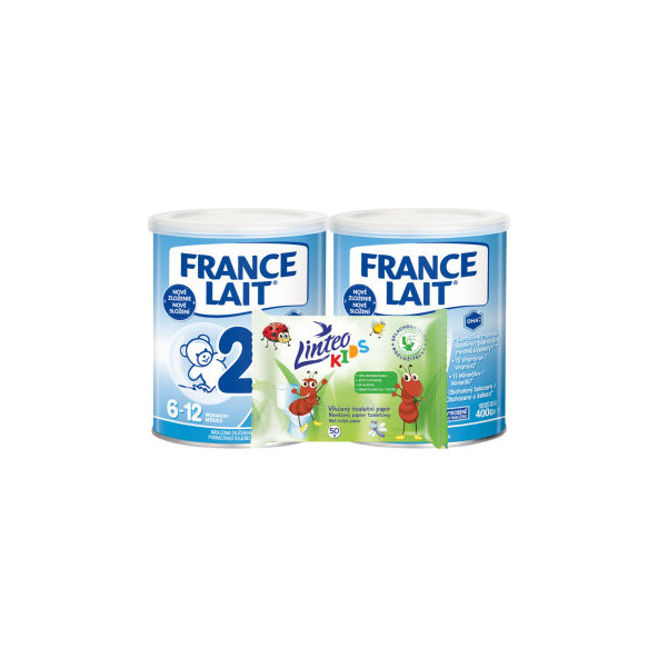 France Lait 2 mliečna výživa 6-12 m + Linteo Kids vlhčené obrúsky