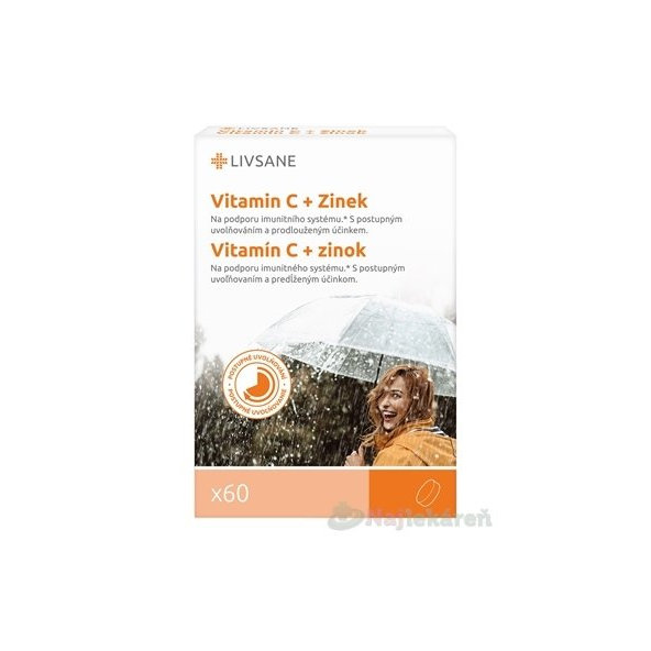 Livsane  vitamín C 240mg + Zinok 10mg, 60 tbl