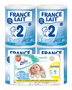 France Lait 2 mliečna výživa 6-12 m a Linteo Baby plienky Midi 5-9 kg