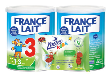 France Lait 3 mliečna výživa 1r+ 2 × 400 g + Linteo Kids utierky
