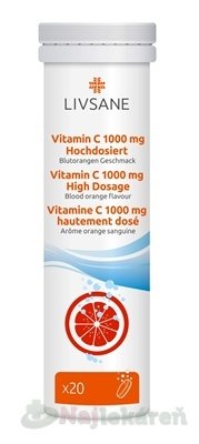 E-shop LIVSANE Vitamín C 1000 mg, šumivé tablety, príchuť červený pomaranč 20 tbl