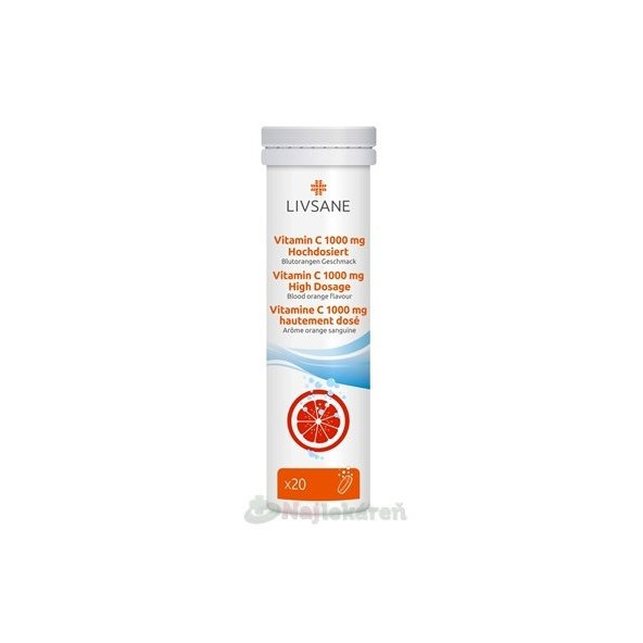 LIVSANE Vitamín C 1000 mg, šumivé tablety, príchuť červený pomaranč 20 tbl