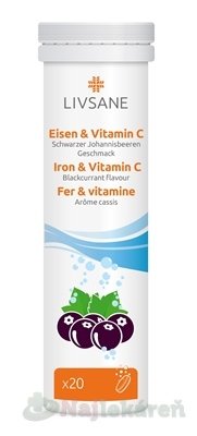 E-shop LIVSANE Železo + Vitamín C šumivé tablety, príchuť čierna ríbezľa 20 tbl