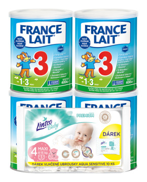 France Lait 3 mliečna výživa 12-36 m + Linteo Baby plienky Maxi 8-15kg